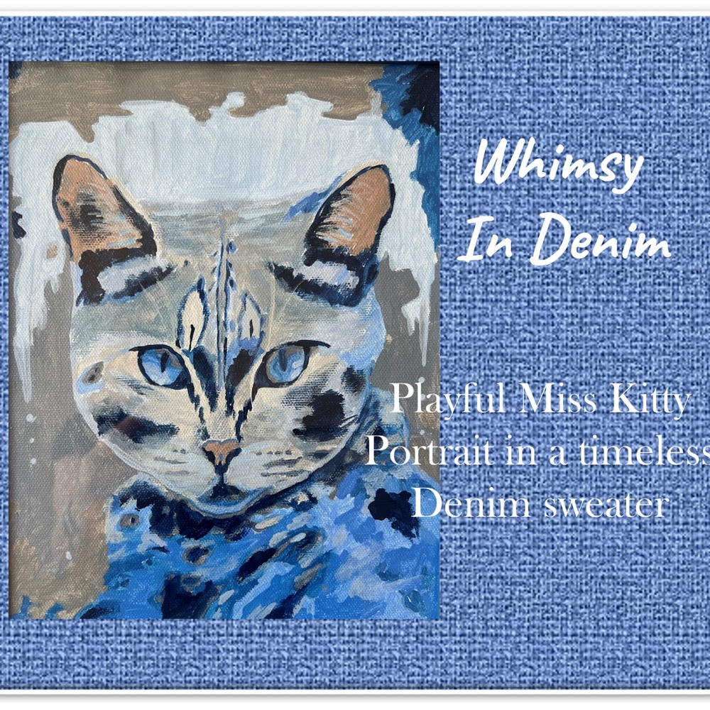 Blue Framed Female Kitty Portrait Painting by Brittony Martin